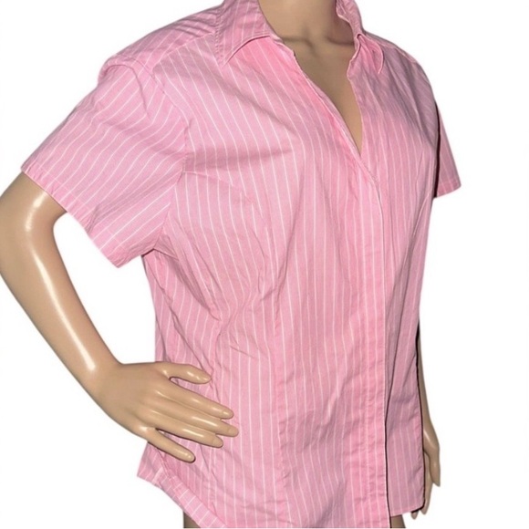 Riders by Lee Baby Pink & White Fitted Short Sleeve Stripe Blouse XXL 2X 20 - Picture 3 of 6